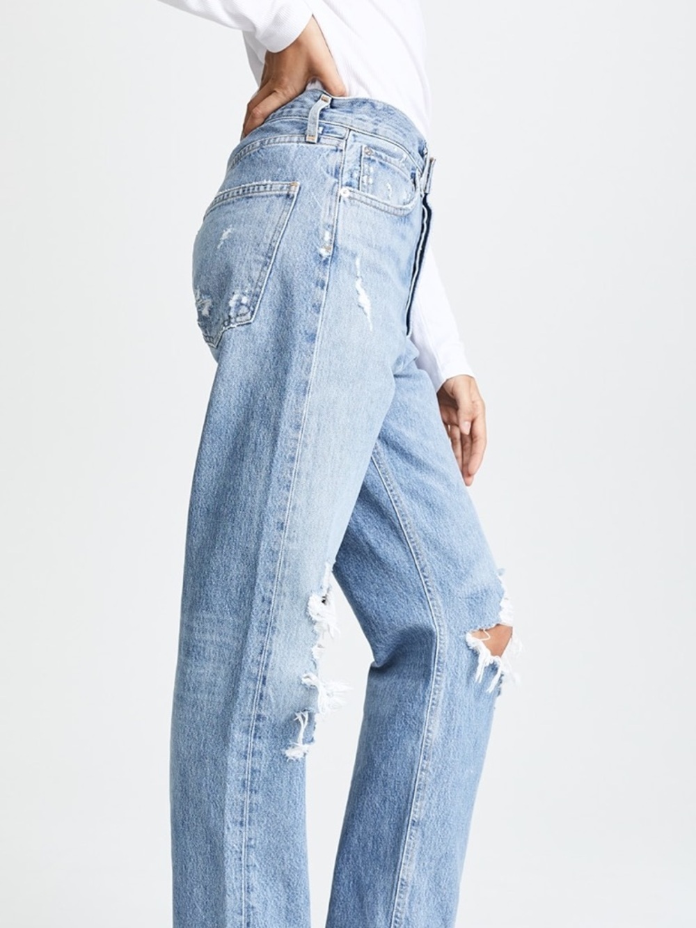 Agolde Light Wash 90s Mid Rise Loose Fit Distressed Jeans - 28 W 29 L - Picture 3 of 10